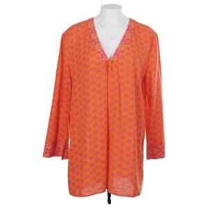 ZARA Tunic Top XXL Orange Pink Printed V-Neck Long Sleeve Casual